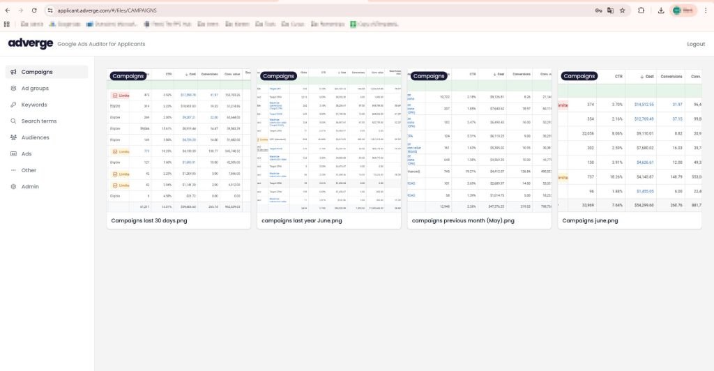 De Google Ads Auditor: een replica van de Google Ads-interface waarin kandidaten campagnes beoordelen.